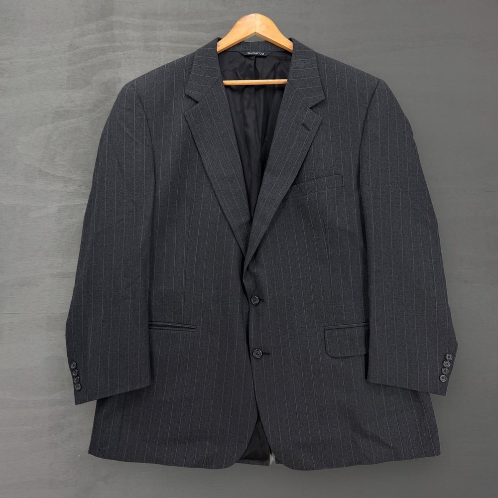 Vintage Burberrys Suit Jacket Charcoal Grey Pinstripe Wool Blazer 46R